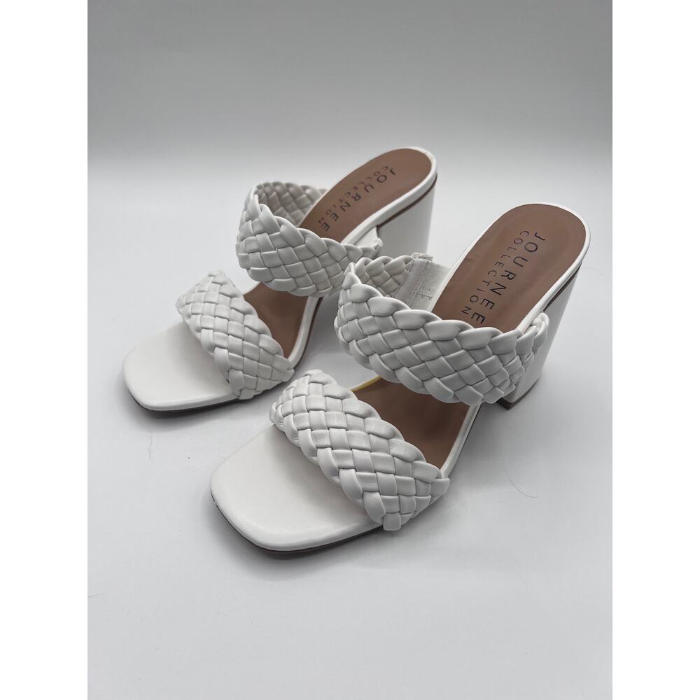 Journee Collection White Braided Chunky Heel Sandals - Picture 4 of 12